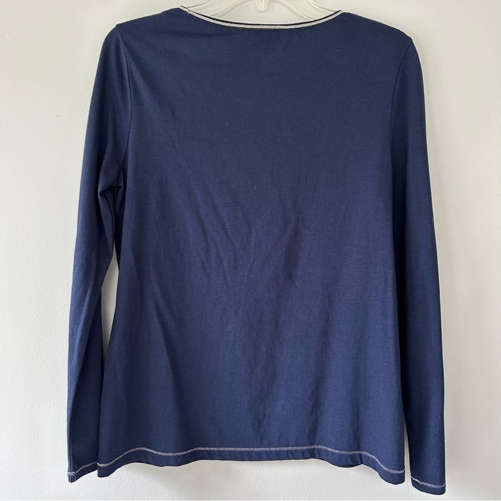 Chico’s Navy Blue Rhinestone Long Sleeve Shirt Silver Size 0 Small NWT - Picture 2 of 9